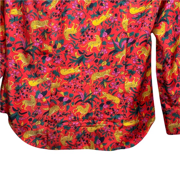 ♦️SOLD♦️J. Crew Collection Silk Twill Button Up in Jungle Cat Floral Print - Picture 13 of 15